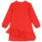 Girls Red Teddy Bear Logo Dress, 3, hi-res
