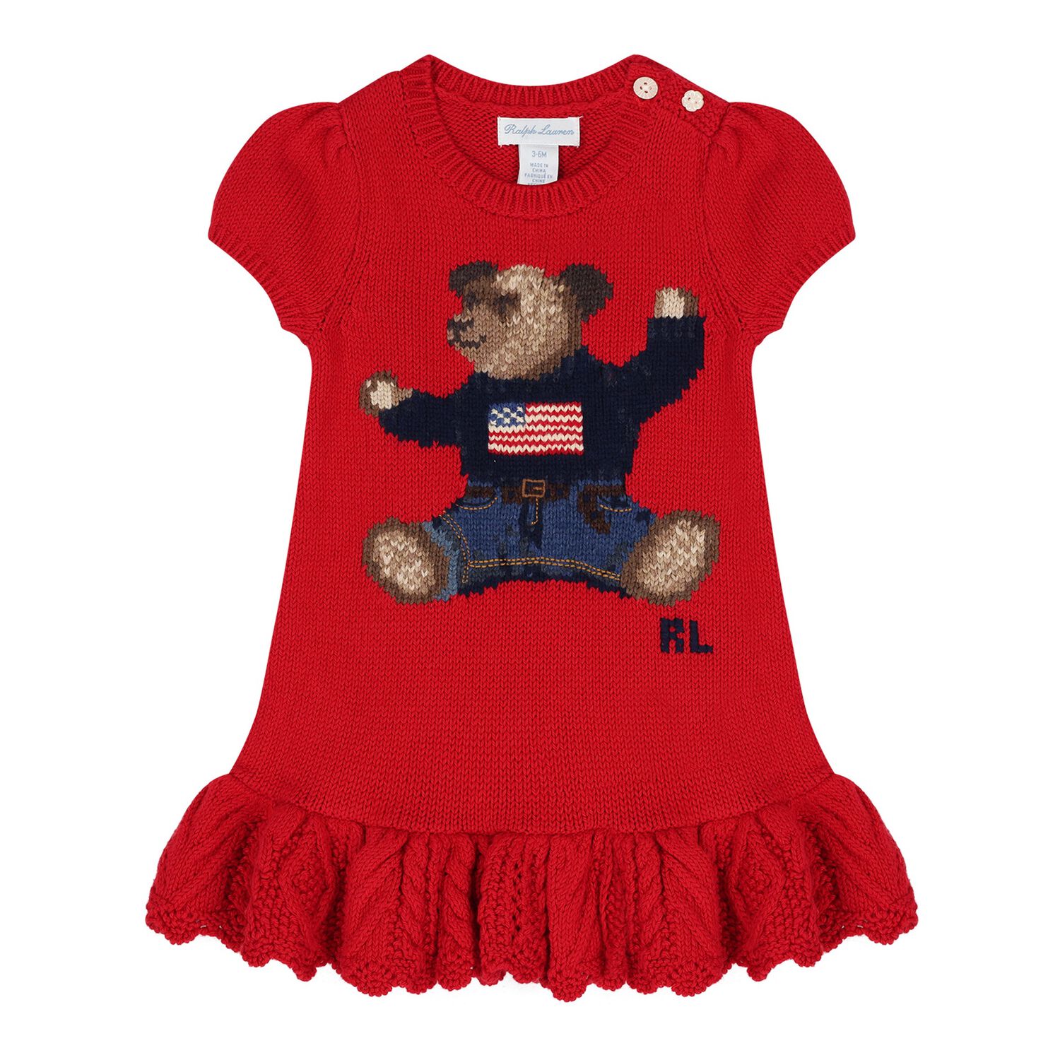 Baby Girls Red Logo Polo Bear Dress, 1, hi-res