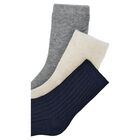Boys Grey, Ivory & Navy Blue Knitted Socks (3 Pack) , 2, hi-res
