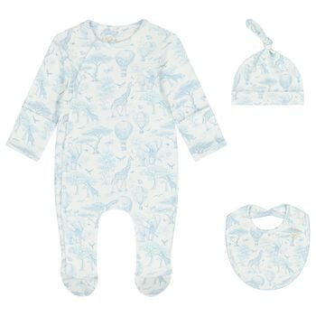 Baby Boys White & Blue Africa Babygrow Gift Set  