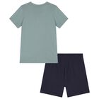 Boys Green & Navy Blue Logo Shorts Set, 2, hi-res