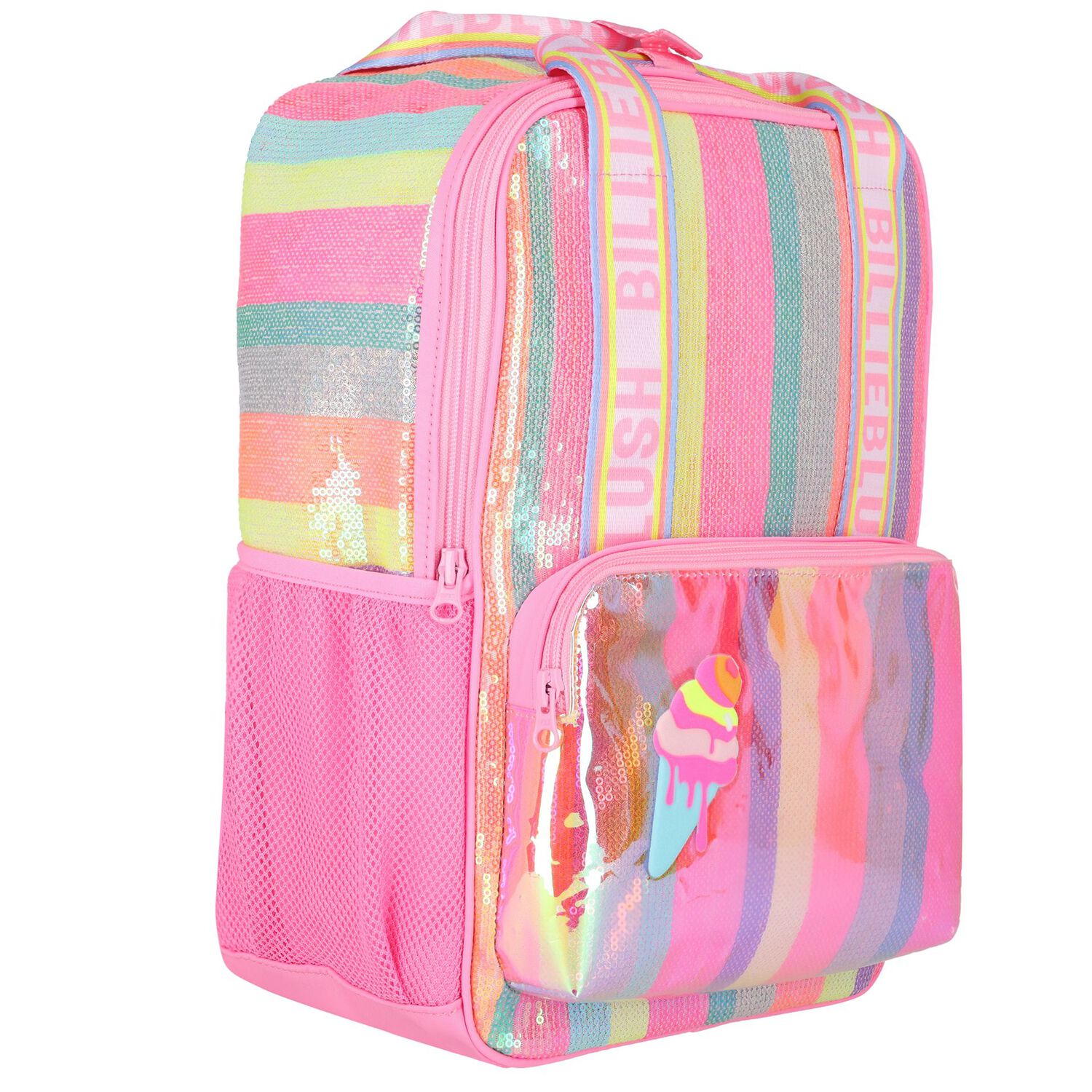 Girls Pink Striped Sequin Backpack, 1, hi-res
