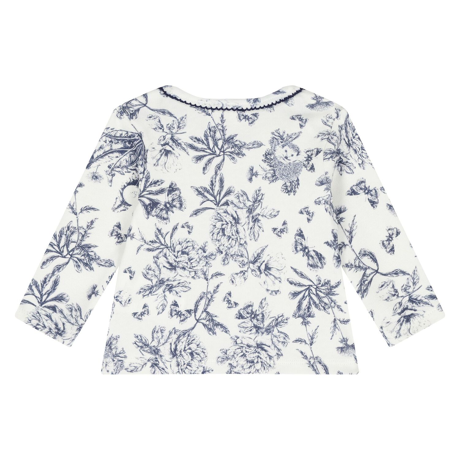 Navy Blue & White Toile De Jouy Cotton Baby Pyjamas, 1, hi-res