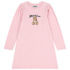 Girls Pink Teddy Bear Logo Dress, 1, hi-res