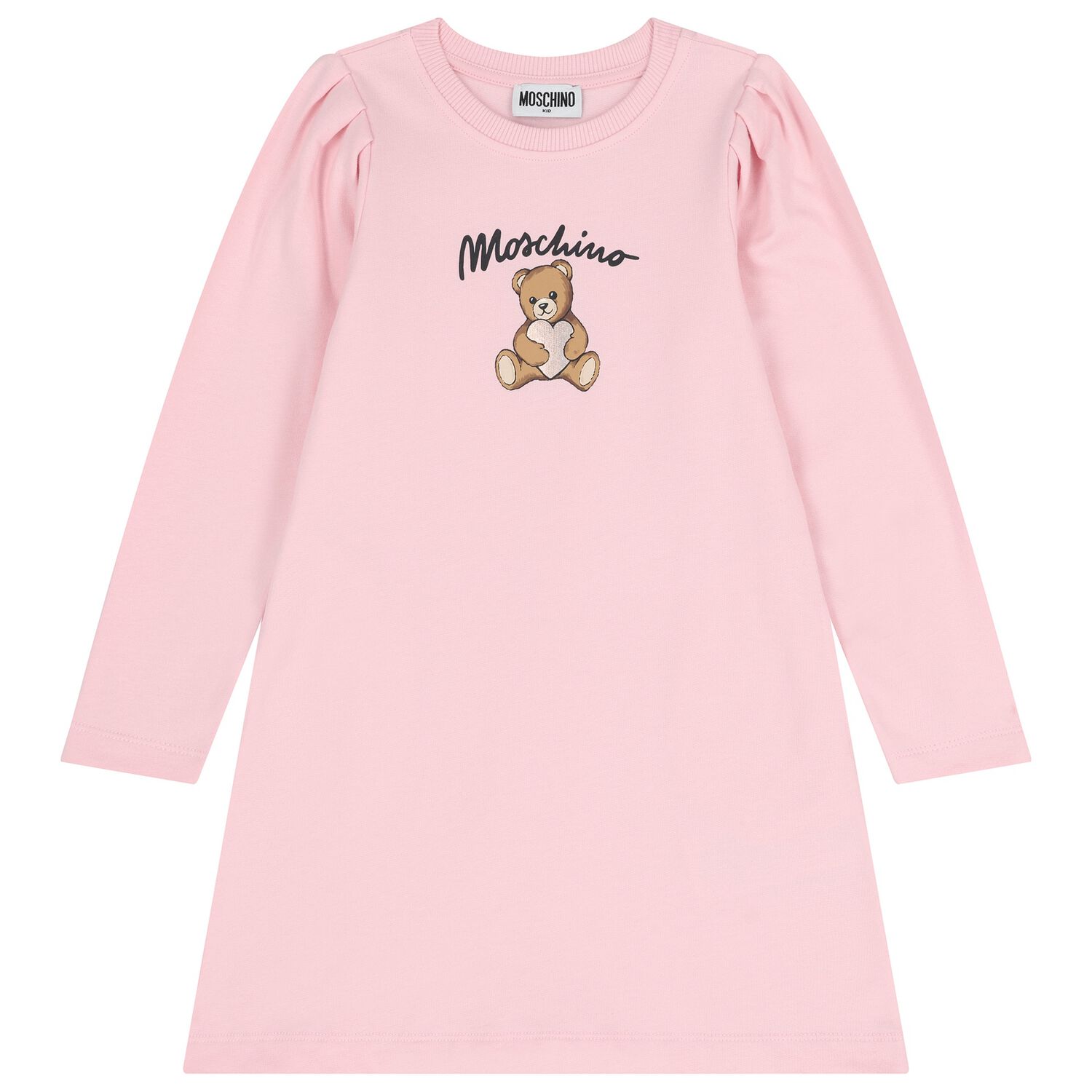 Girls Pink Teddy Bear Logo Dress, 1, hi-res