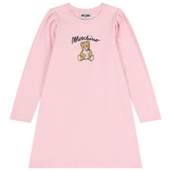 Girls Pink Teddy Bear Logo Dress