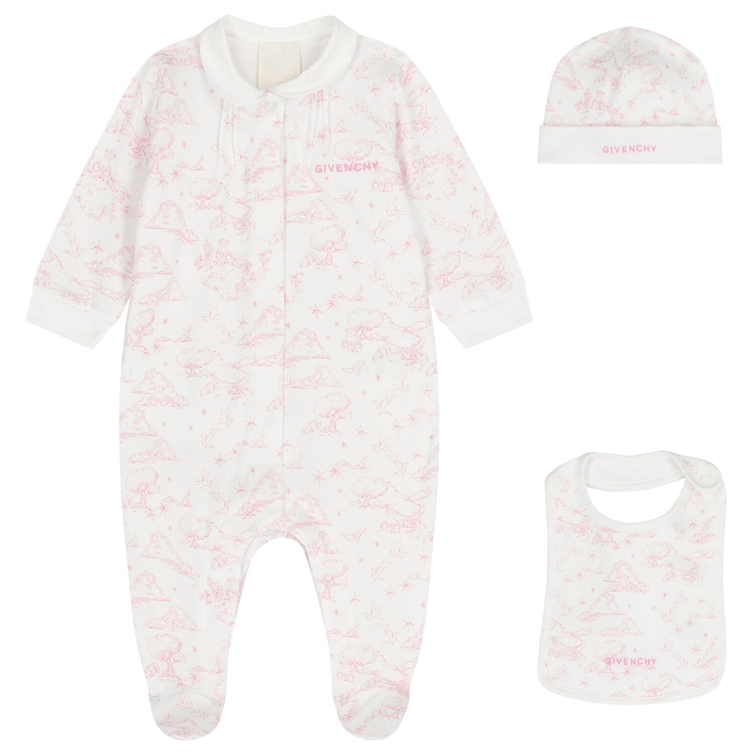 Baby Girls White & Pink Toile de Jouy Babygrow Gift Set, 1, hi-res