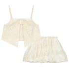 Girls Beige Floral Skirt Set, 1, hi-res