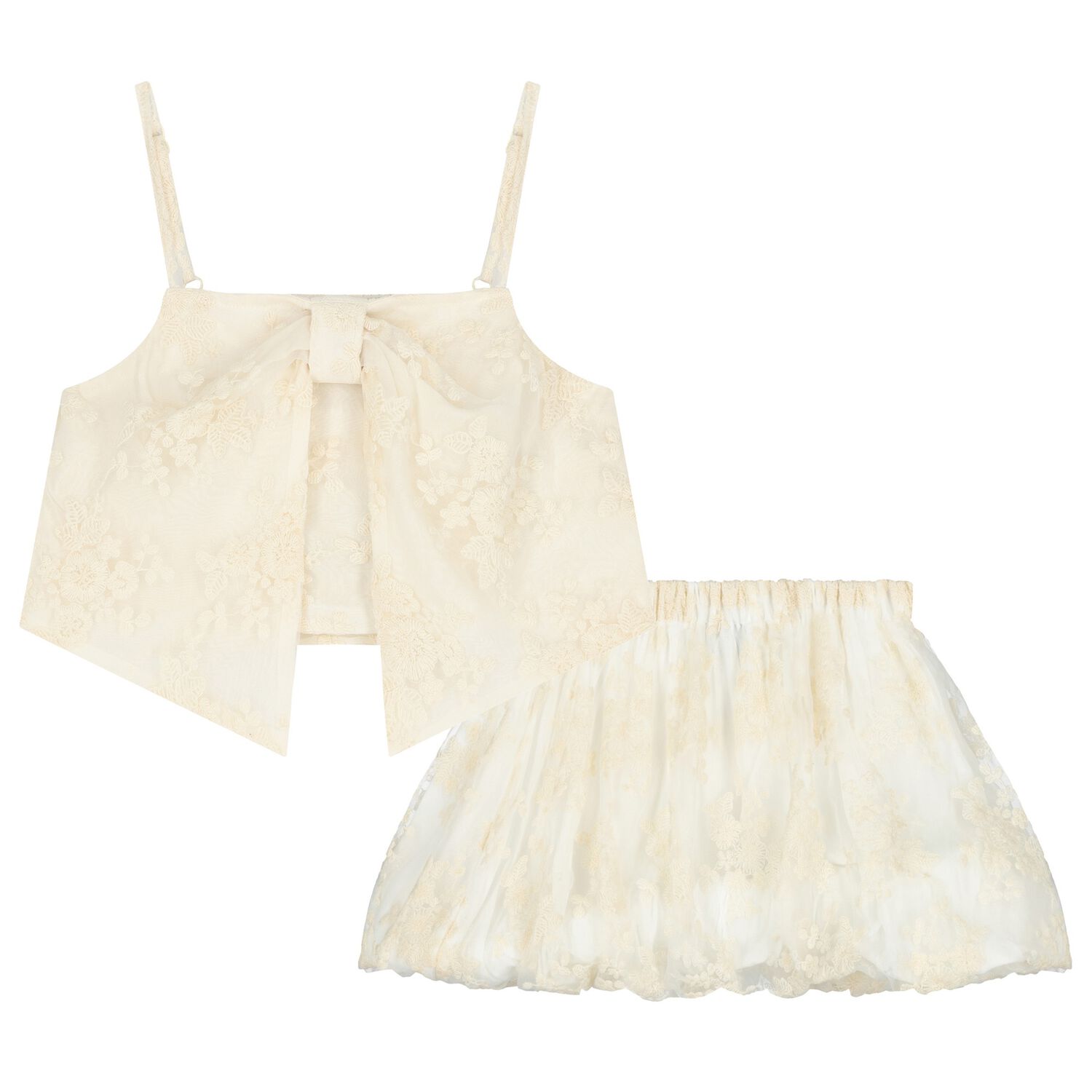 Girls Beige Floral Skirt Set, 1, hi-res image number null