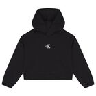 Girls Black Logo Hooded Top, 1, hi-res