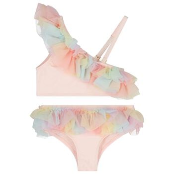 Girls Pink Ruffled Tulle Bikini