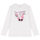Girls White Logo Long Sleeve Top, 1, hi-res