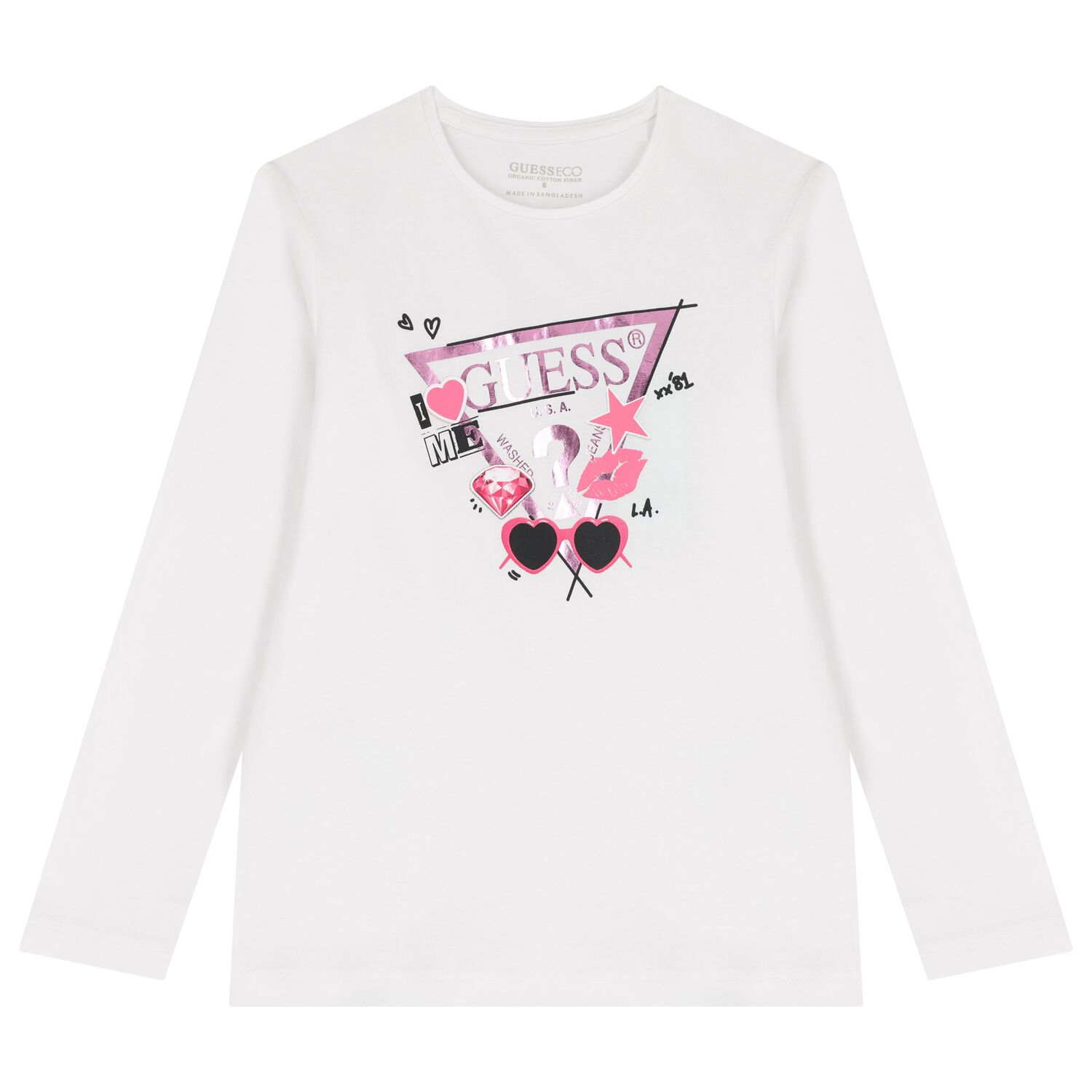 Girls White Logo Long Sleeve Top, 1, hi-res image number null