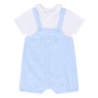 Baby Boys Blue & White Dungaree & Hat Set, 2, hi-res