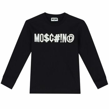 Boys Black Logo Long Sleeve Top