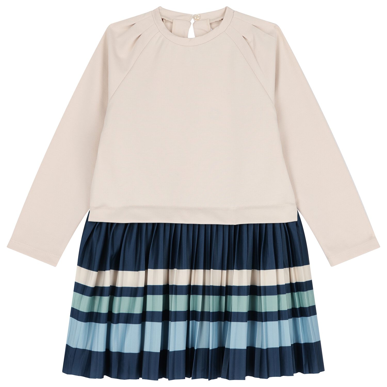 Girls Beige Striped Pleated Dress, 2, hi-res