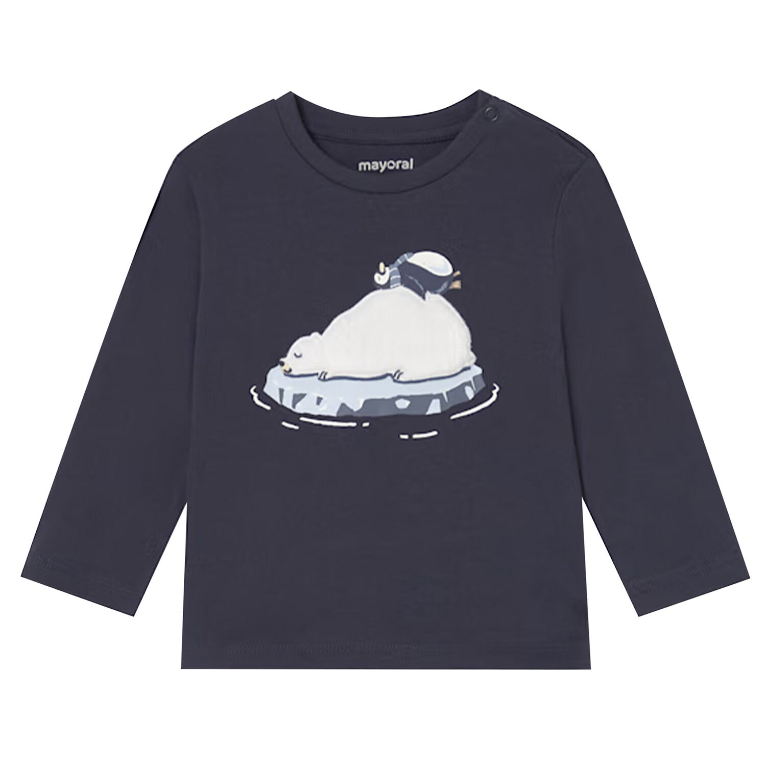 Younger Boys Navy Blue Polar Animals Long Sleeve Top, 2, hi-res