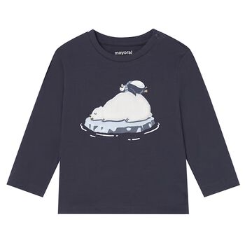 Younger Boys Navy Blue Polar Animals Long Sleeve Top