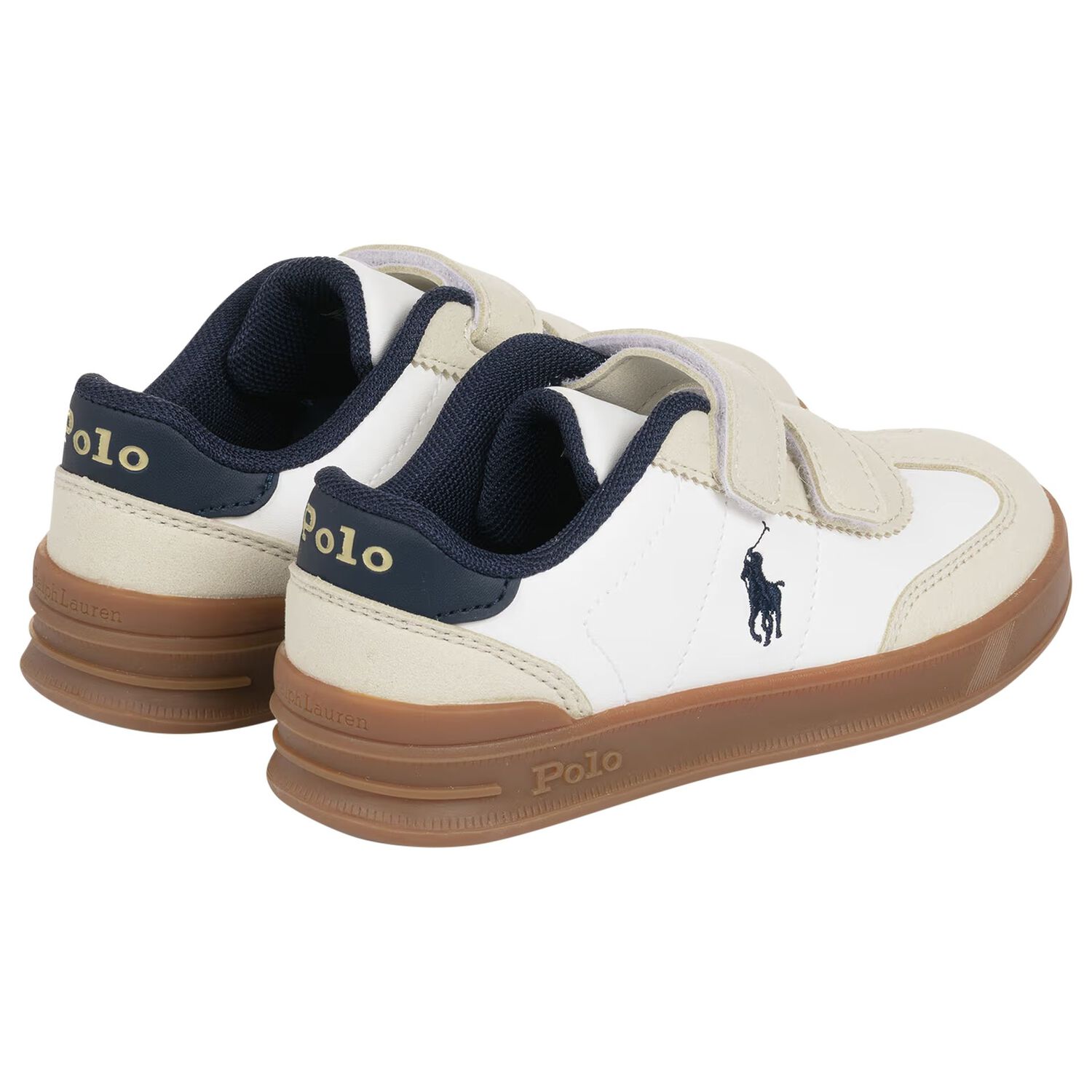 Boys White & Beige Logo Trainers, 1, hi-res