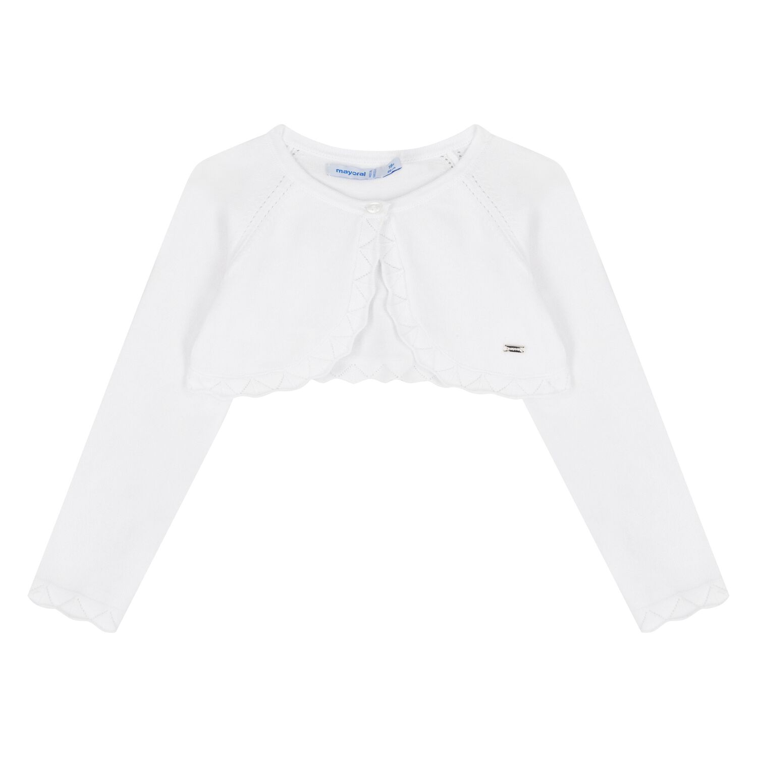 Younger Girls White Knitted Cardigan, 3, hi-res