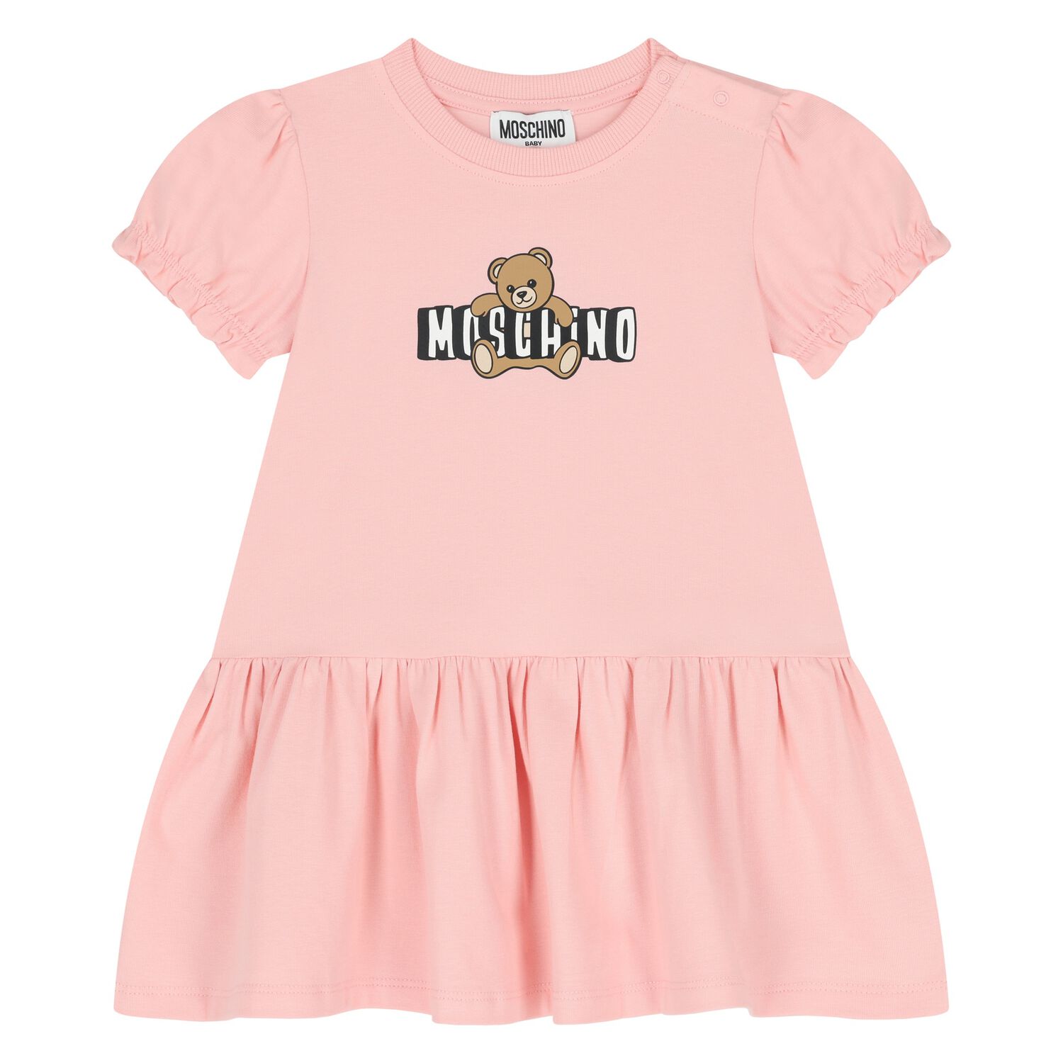 Younger Girls Pink Teddy Bear Logo Dress, 4, hi-res