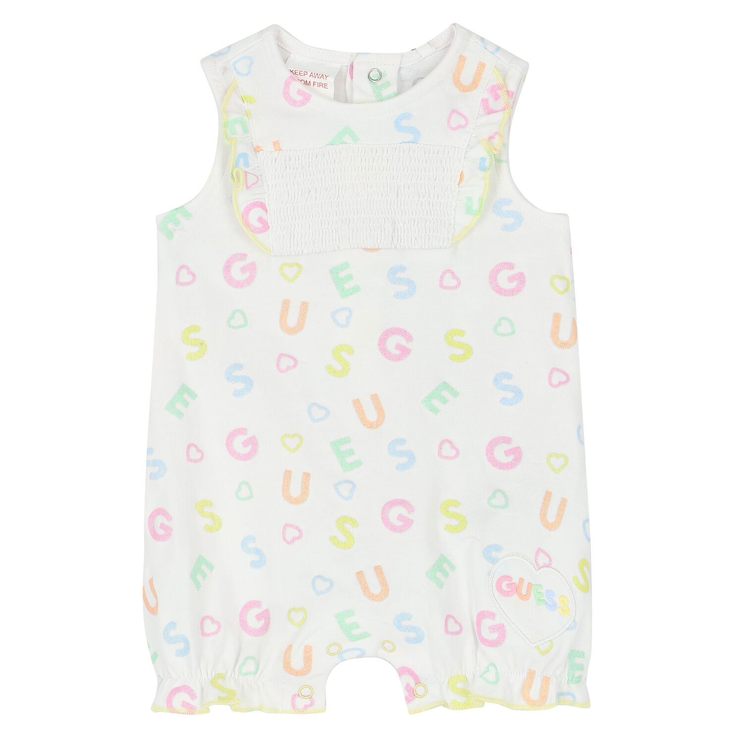Baby Girls White Logo Romper, 1, hi-res