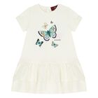 Younger Girls Ivory Butterflies Logo Dress, 1, hi-res