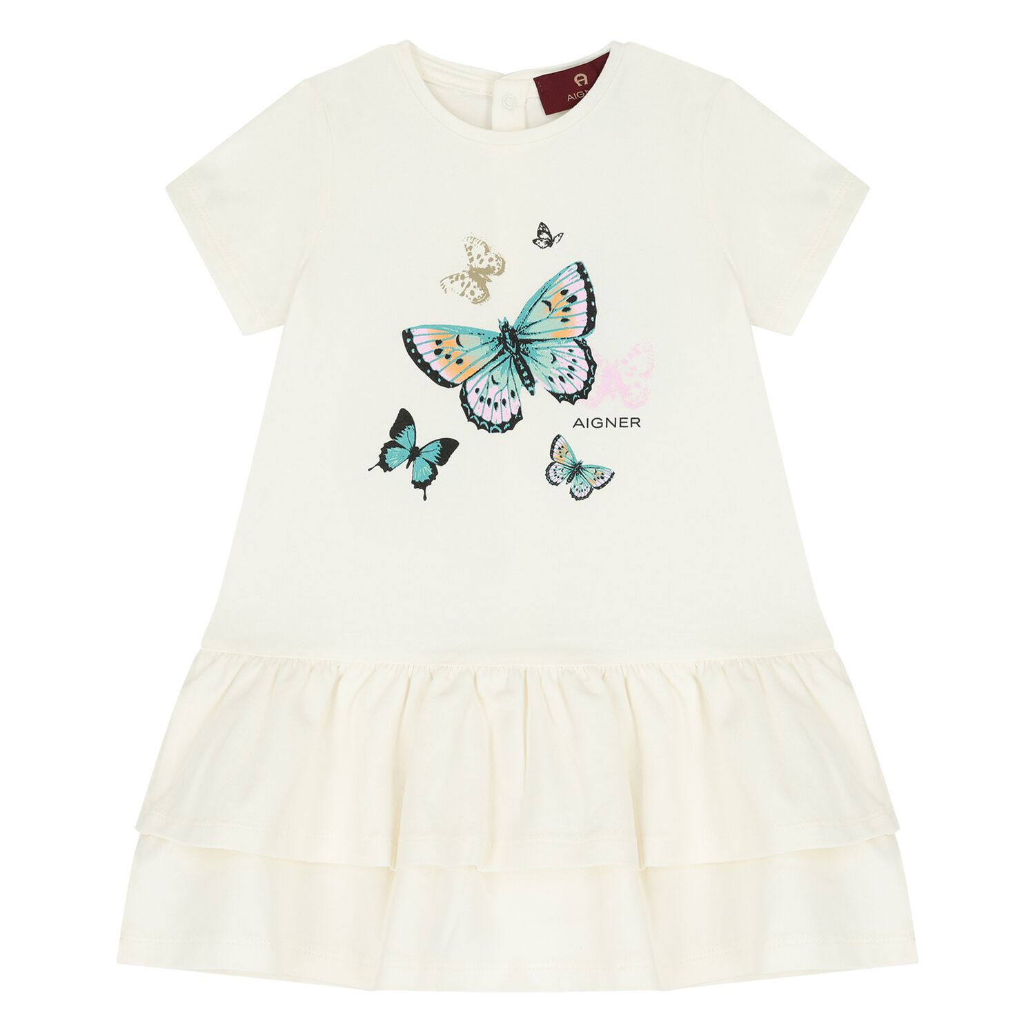 Younger Girls Ivory Butterflies Logo Dress, 1, hi-res