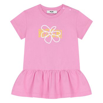 Younger Girls Pink Logo Flower Dress