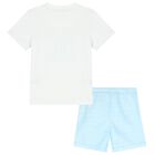 Boys White & Blue Logo Shorts Set, 1, hi-res