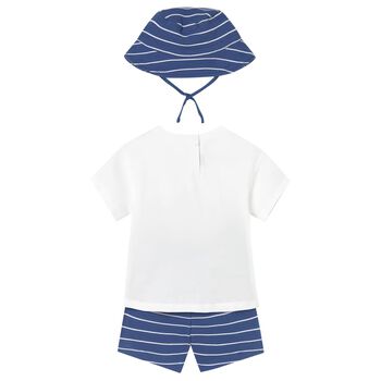 Younger Boys White & Blue Shorts Set