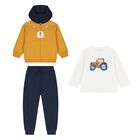 Younger Boys Ivory, Yellow & Navy Blue Teddy Bear Tracksuit Set (3 Piece), 1, hi-res