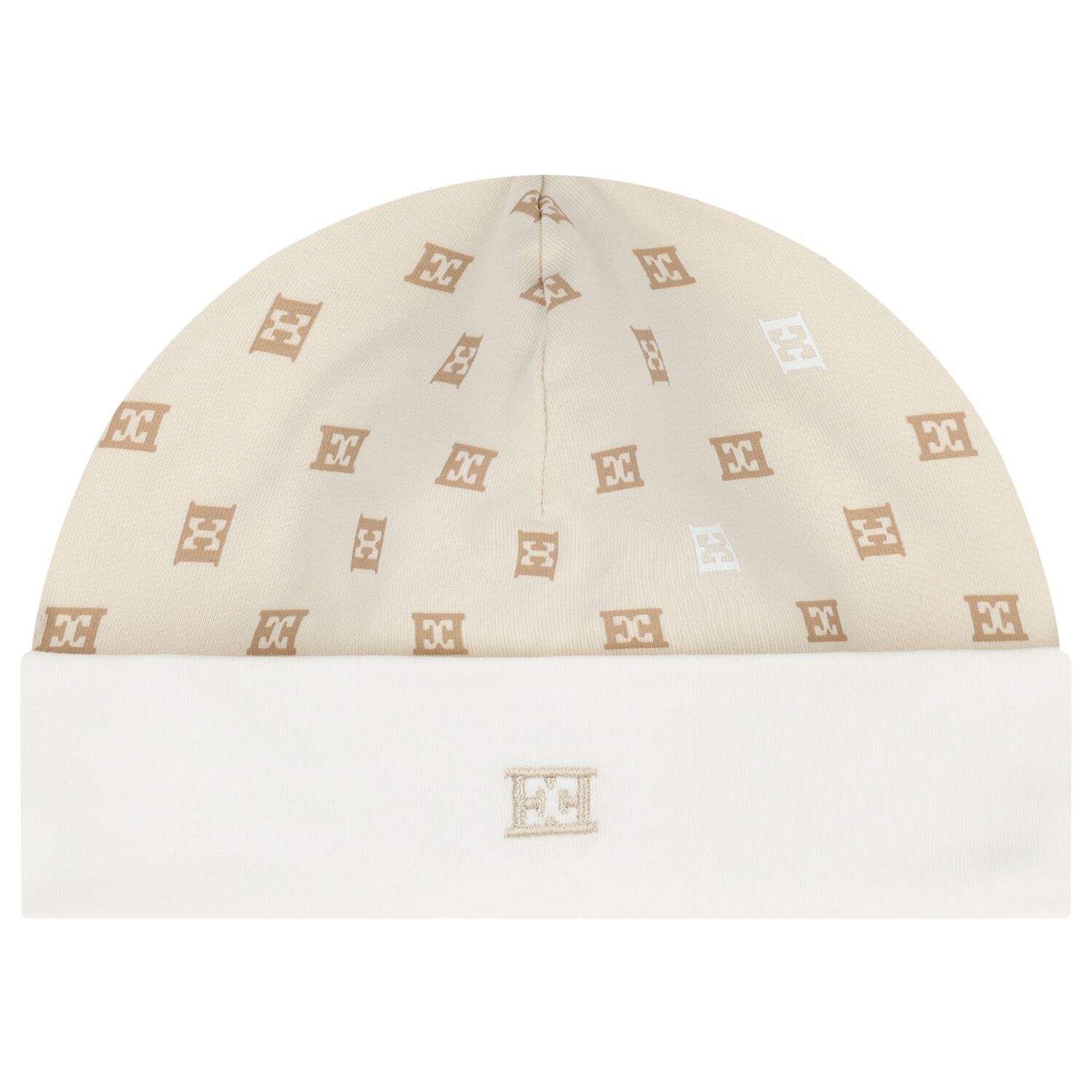 Baby Girls Ivory & Beige Logo Hat, 1, hi-res