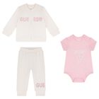 Baby Girls Ivory & Pink Logo Trouser Set, 1, hi-res