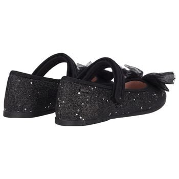 Girls Black Bow Glitter Shoes