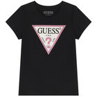 Girls Black Diamante Logo T-Shirt, 2, hi-res