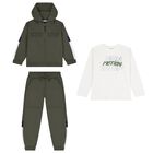 Boys Green & White Tracksuit Set (3 Piece), 2, hi-res