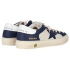 Boys Ivory & Blue Logo Leather Trainers, 1, hi-res