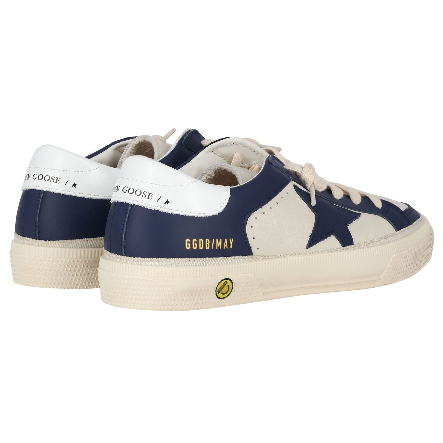 Boys Ivory & Blue Logo Leather Trainers, 1, hi-res image number null