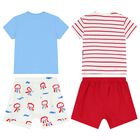 Baby Boys White, Red & Blue Shorts Set, 1, hi-res