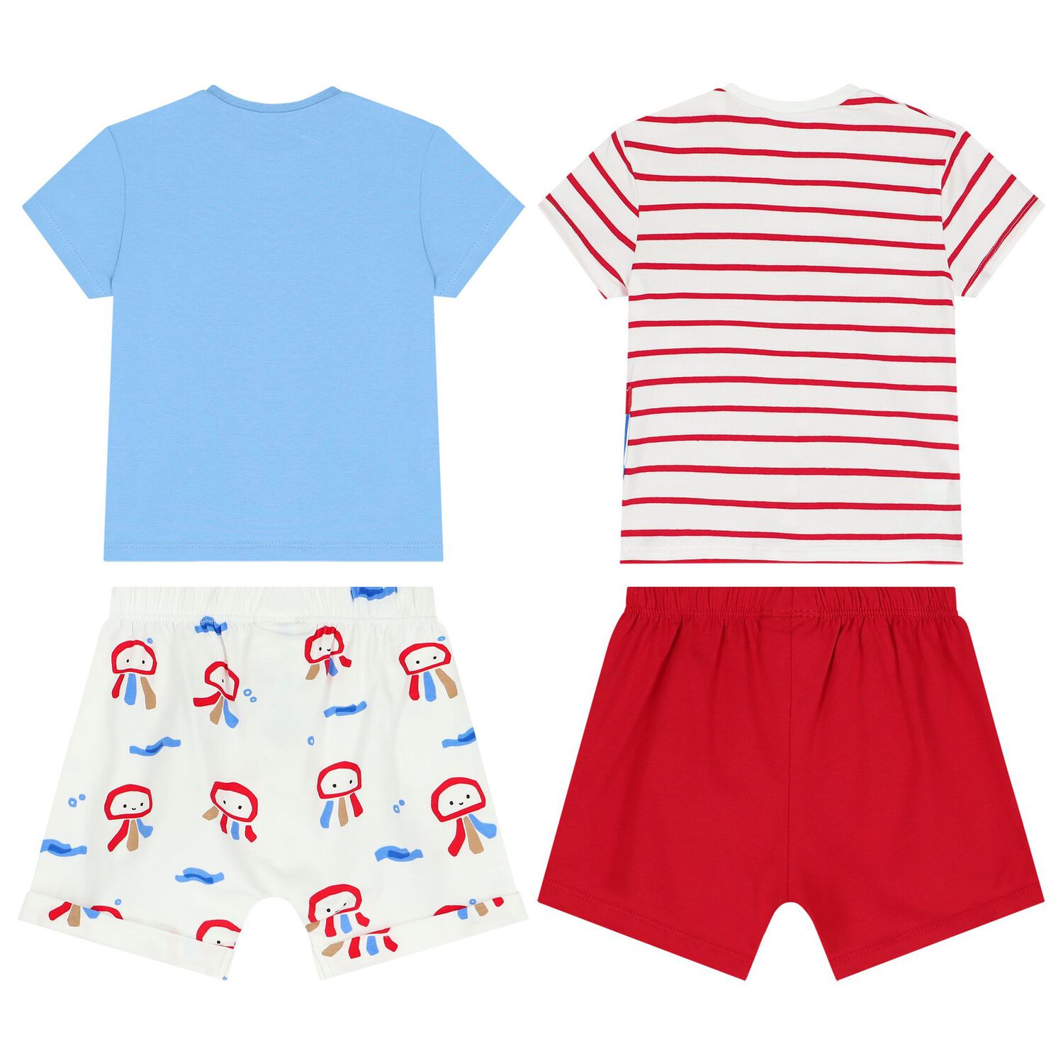Baby Boys White, Red & Blue Shorts Set, 1, hi-res