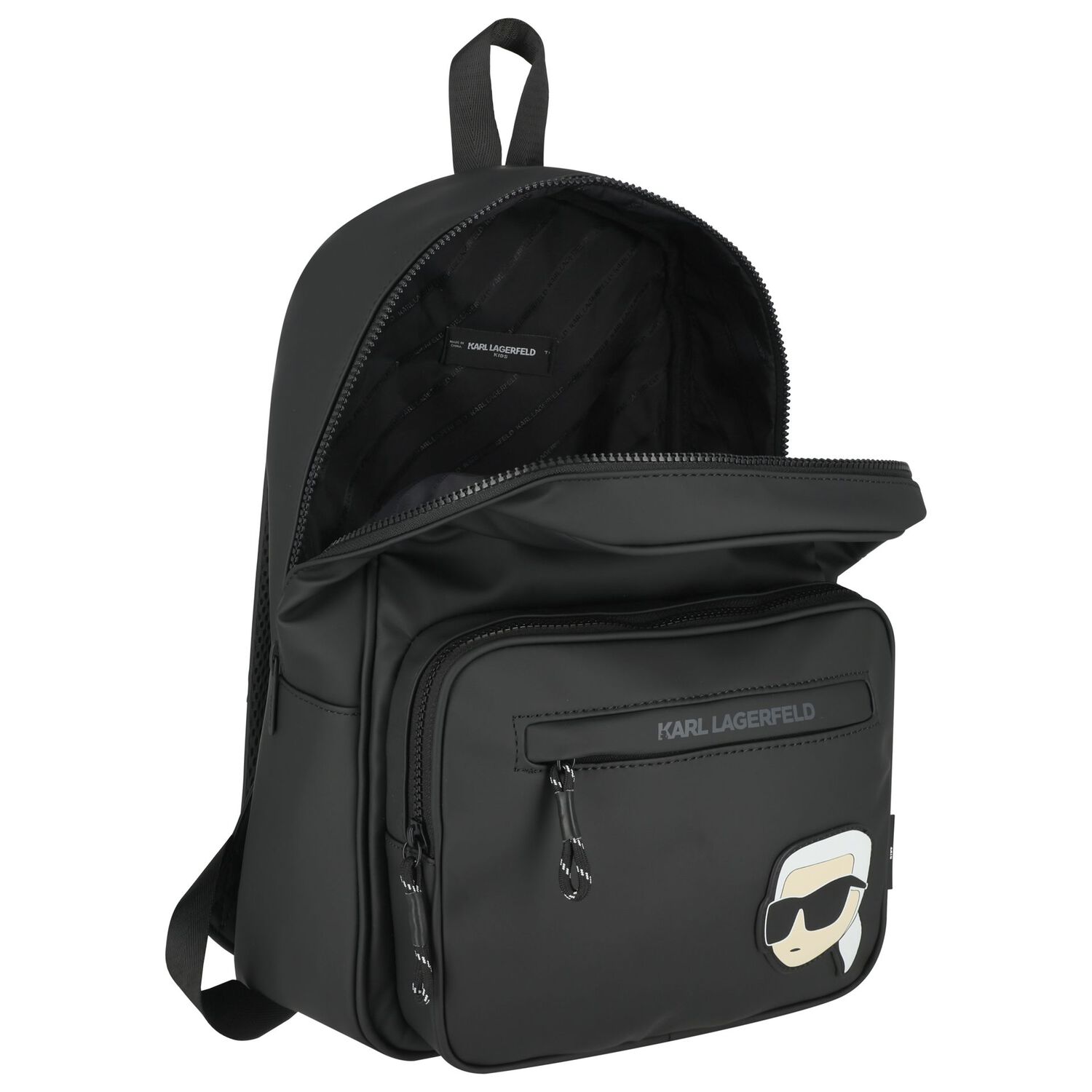 Boys Black Ikonik Karl Backpack, 1, hi-res