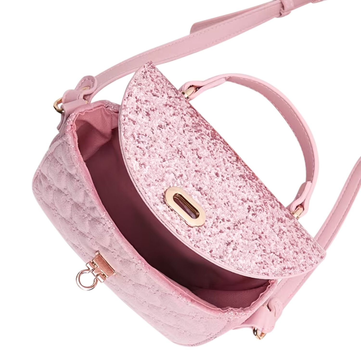 Girls Pink Glitter Handbag, 2, hi-res