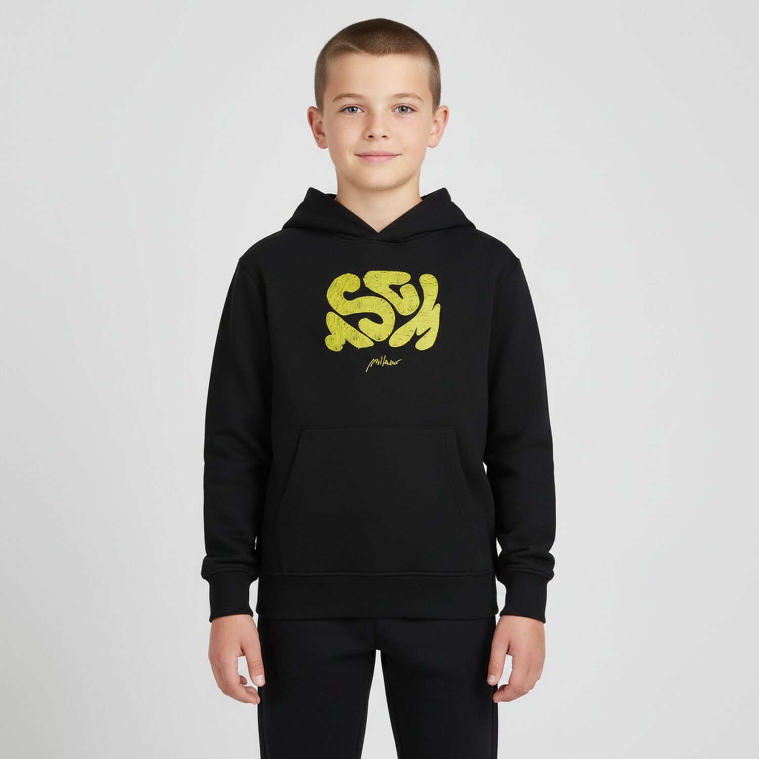 Boys Black Logo Hooded Top, 1, hi-res