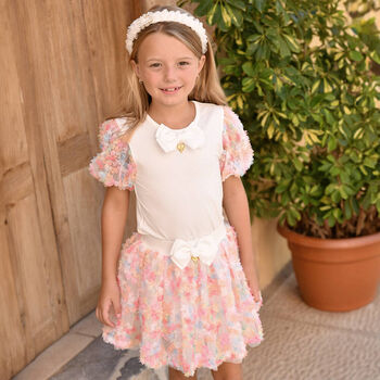 Girls Ivory & Pink Tulle Skirt Set
