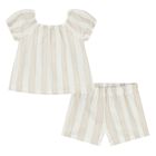 Younger Girls Beige & White Striped Shorts Set, 1, hi-res