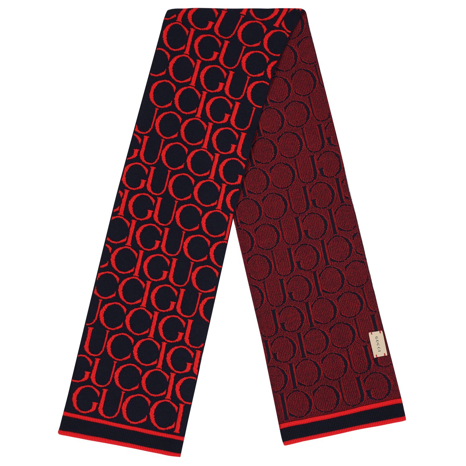 Navy Blue & Red Logo Jacquard Scarf, 1, hi-res
