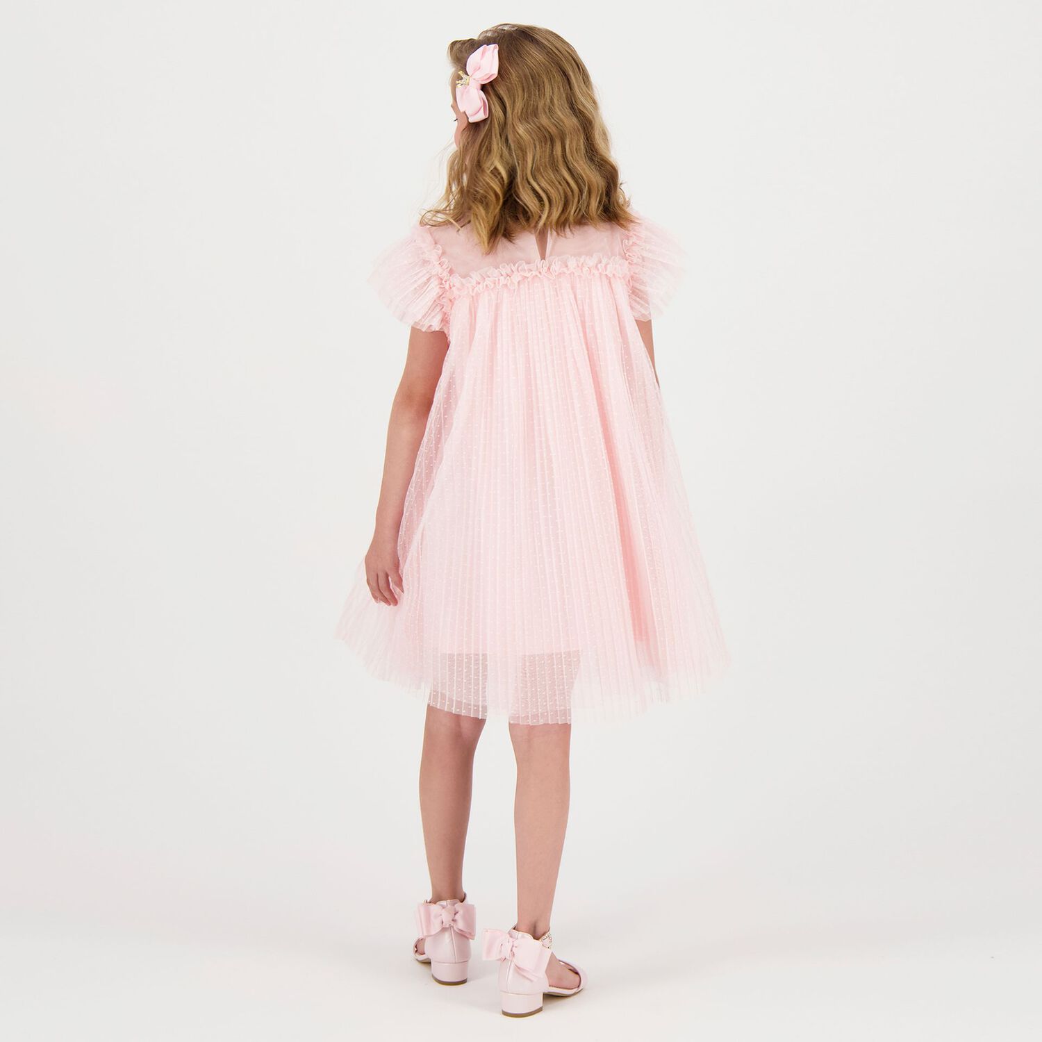 Girls Pink Pleated Tulle Dress, 1, hi-res image number null