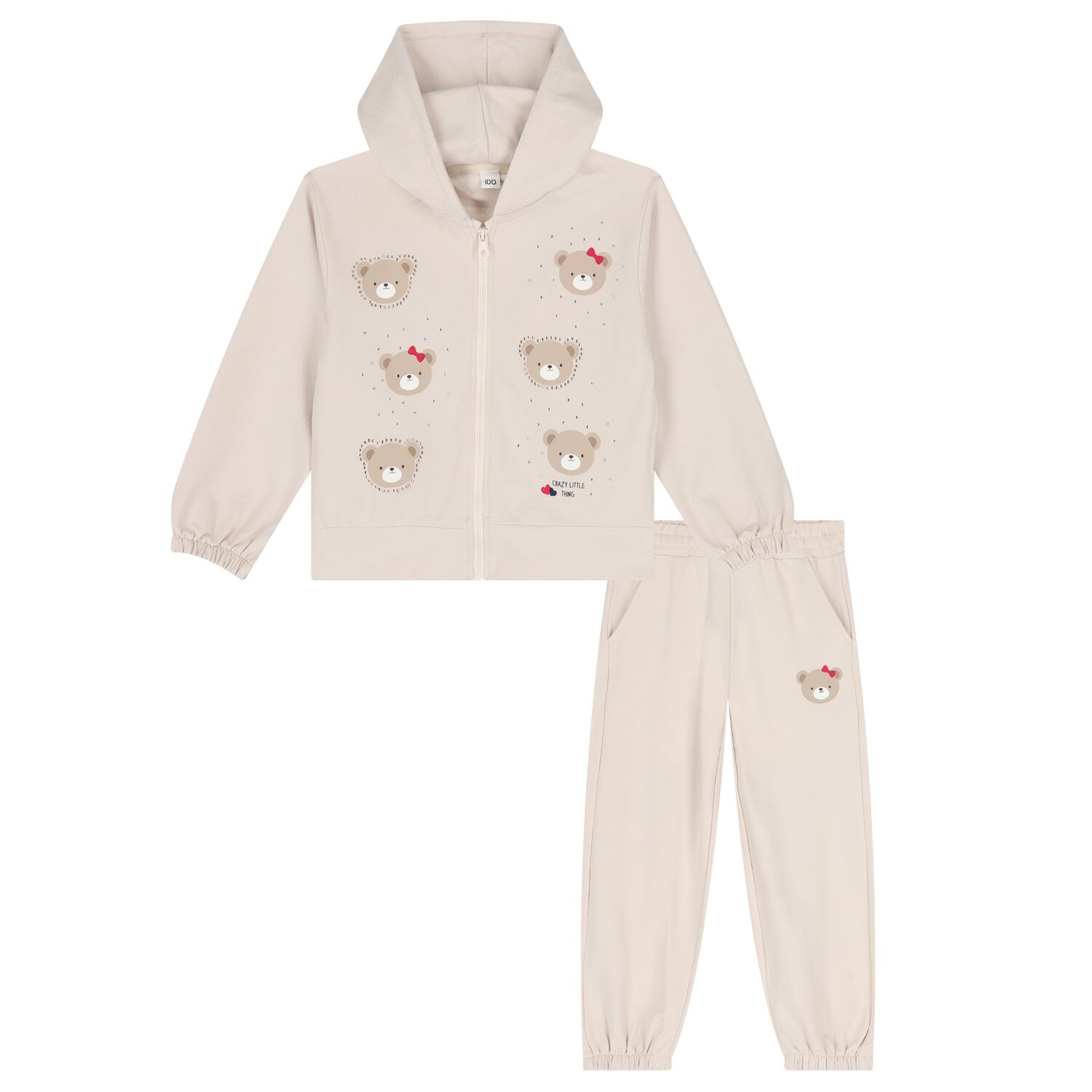 Girls Beige Teddy Bear Tracksuit, 1, hi-res