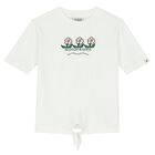 Girls Ivory Knotted Logo T-Shirt, 1, hi-res
